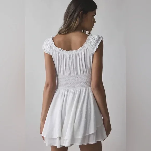URBAN OUTFITTERS Rosie Smocked Tiered Ruffle Romper In White - Picture 5 of 5
